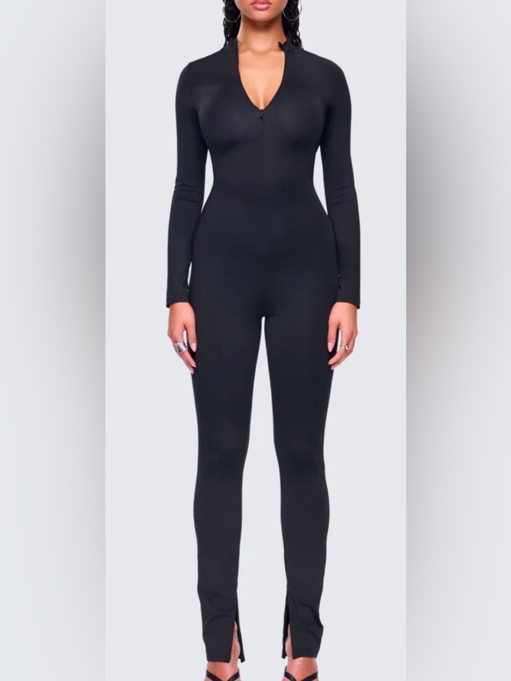 Finesse Black Long Sleeve Mock Neck Jumpsuit